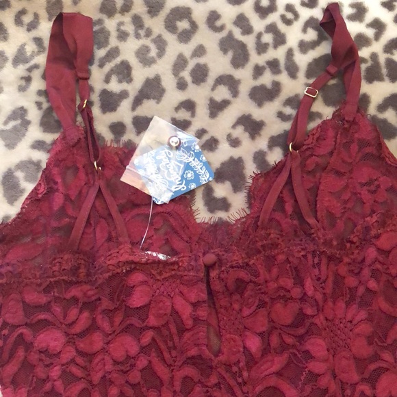 Free People Intimately Bedroom Date Lace Bodysuit Red Medium - Picture 12 of 16